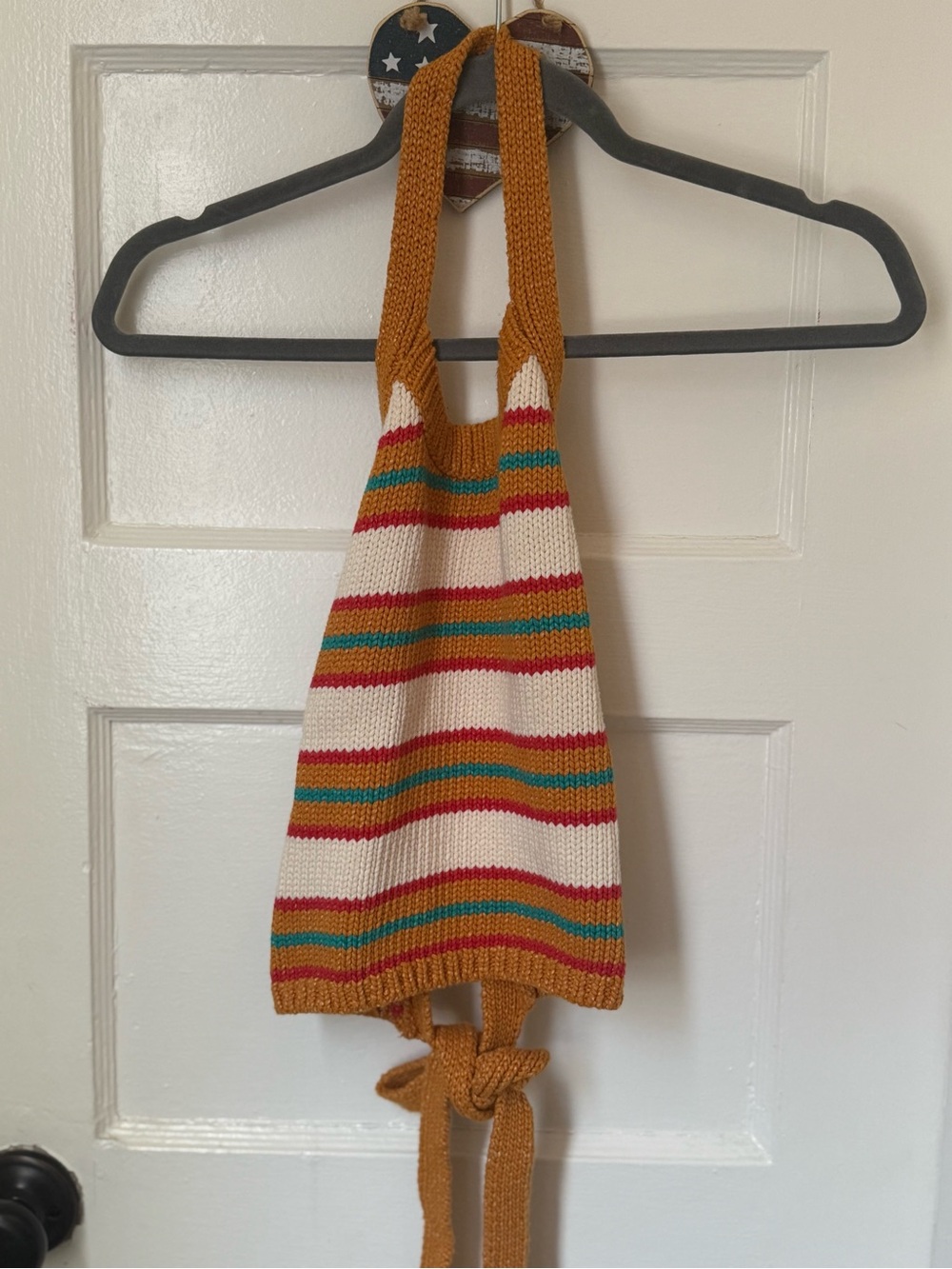 Zara Striped Knit Halter Crop Top in Mustard, Cream, Teal & Red